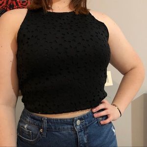 NWT black crop top with geometric cutouts